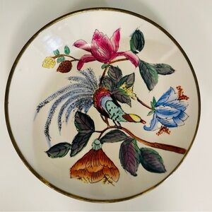 Gorgeous Ceramic And brass vintage Asian bird bowl